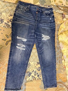 Maurices Everflex Dark Blue Distressed Boyfriend Jeans